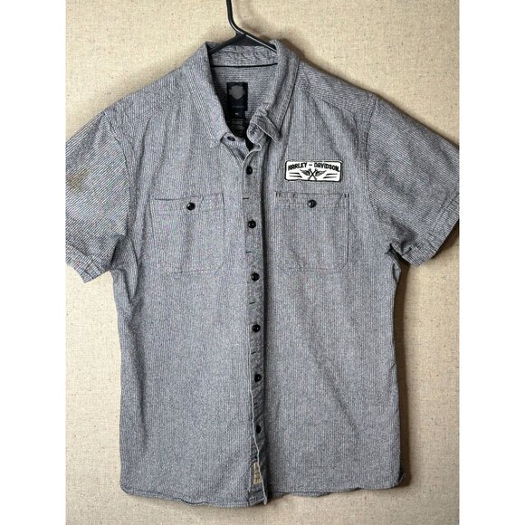 Harley-Davidson Other - Harley-Davidson Black Label Gray Stripe Short Sleeve Button-Up Shirt Mens Med